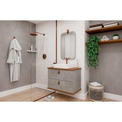 Conjunto Banheiro c/Espelho Milano/Monet 80cm Cimento MGM