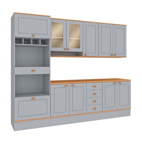 Cozinha Completa Aspen 11 Portas 4 Gavetas com Vidro Cinza/Cinamomo - Fellicci
