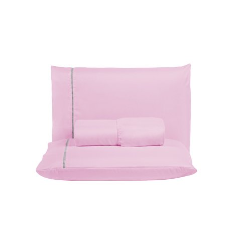 Kit Jogo de Lençol Queen Ponto Palito 400 Fios com Elástico e Fronhas 3 Peças:rosa