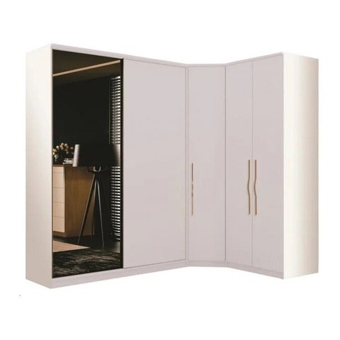 Guarda Roupa Modulado de Canto 5 Portas com Espelho 3 Peças Decor Branco