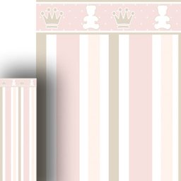 Papel de Parede Adesivo De Meia Parede Quarto Infantil Menina Bebê Rosa e Bege SSBB-085 - ROLO - 1,5 - 3