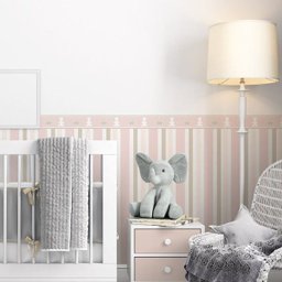 Papel de Parede Adesivo De Meia Parede Quarto Infantil Menina Bebê Rosa e Bege SSBB-085 - ROLO - 1,5 - 2