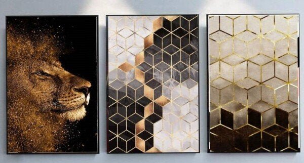 Kit de Trio de Quadros para casa ou escritório com moldura preta e vidro e fundo em MDF. - 1