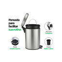 Ver imagem 4 de Lixeira Inox 8L Calha Úmida com Pedal e Cesto Interno para Cozinha e Escritório