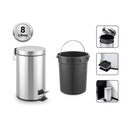 Ver imagem 2 de Lixeira Inox 8L Calha Úmida com Pedal e Cesto Interno para Cozinha e Escritório