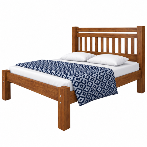 Cama Casal 100% Madeira Maciça Castanho para Colchão 138x188cm Suporta 220kg