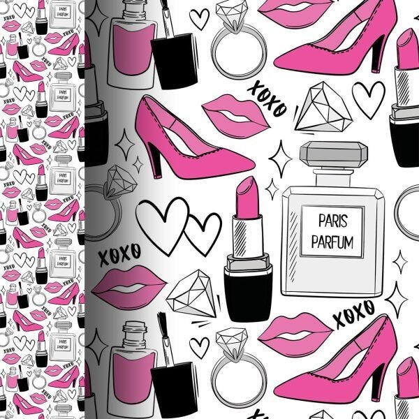 Papel de Parede Adesivo Feminino Batom Maquiagem Perfume Beleza Cozméticos - SSCA-110 - ROLO - 1,50M - 3
