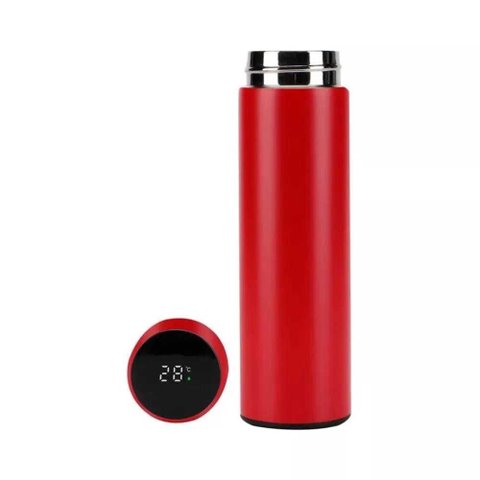 GARRAFA TERMICA VERMELHO LUXO 480ML COM COPO DISPLAY LCD DE TEMPERATURA INOX COM TERMOMETRO DIGITAL 