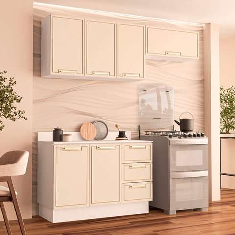 Armário de Cozinha Modulada Completa 3 Peças 200cm com Tampo 100% Mdf Amara Politorno Móveis