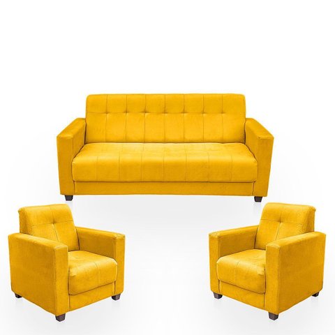 Sofá + 2 Poltrona para Sala de Estar Moderno Confortável Veneza Suede
