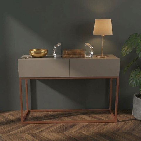 Buffet para Escritorio Pequeno com 2 Gavetas Eros 90cm Cantinho do Café Moderno com Pé de Ferro Cobr