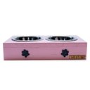 Ver imagem 3 de Comedouro com Patinhas e Potes Inox para Cachorro Rosa