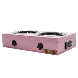 Comedouro Com Patinhas E Potes Inox Para Cachorro Rosa - 2