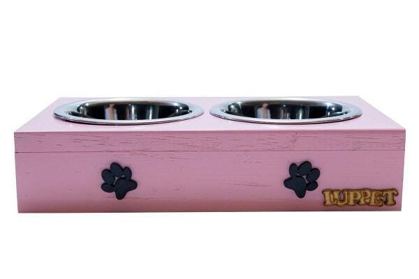 Comedouro Com Patinhas E Potes Inox Para Cachorro Rosa - 3