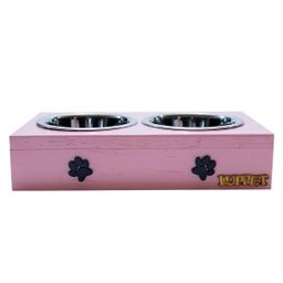 Comedouro Com Patinhas E Potes Inox Para Cachorro Rosa - 3