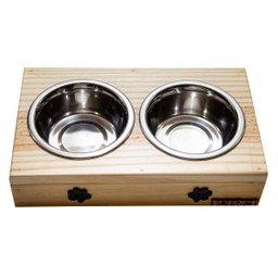Comedouro Com Patinhas E Potes Inox Para Cachorro Natural - 1
