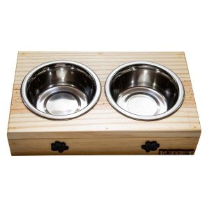 Comedouro Com Patinhas E Potes Inox Para Cachorro Natural