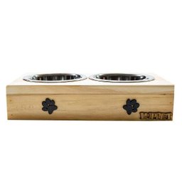 Comedouro Com Patinhas E Potes Inox Para Cachorro Natural - 3