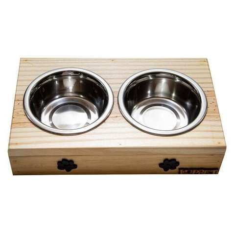 Comedouro com Patinhas e Potes Inox para Cachorro Natural