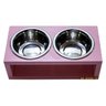 Comedouro Duplo Com Potes Inox Para Gatos E Cachorros Rosa - 1