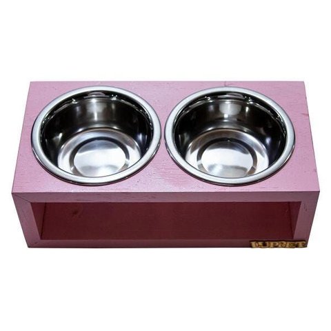 Comedouro Duplo com Potes Inox para Gatos e Cachorros Rosa