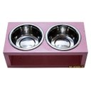Ver imagem 1 de Comedouro Duplo com Potes Inox para Gatos e Cachorros Rosa