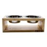 Comedouro Duplo De Madeira Com Potes Inox Para Pets Natural - 3