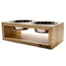 Comedouro Duplo De Madeira Com Potes Inox Para Pets Natural - 1