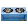 Comedouro Duplo Com Potes Inox Para Gatos E Cachorros Azul - 1
