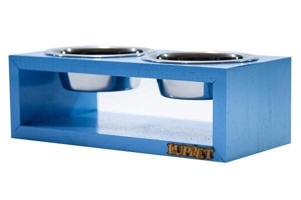 Comedouro Duplo Com Potes Inox Para Gatos E Cachorros Azul - 2