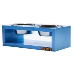 Comedouro Duplo Com Potes Inox Para Gatos E Cachorros Azul - 2