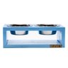 Comedouro Duplo Com Potes Inox Para Gatos E Cachorros Azul - 3