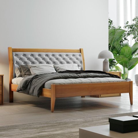 Cama Casal Queen Vivare 160cm Amêndoa Mel-tecido Welutop Cor:amêndoa Mel