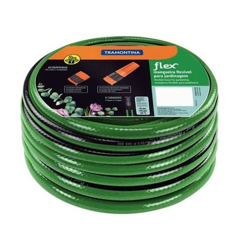 Mangueira Flex para Jardim Tramontina Verde com Faixa Preta em Pvc 4 Camadas 30 M com Engate Rosquea