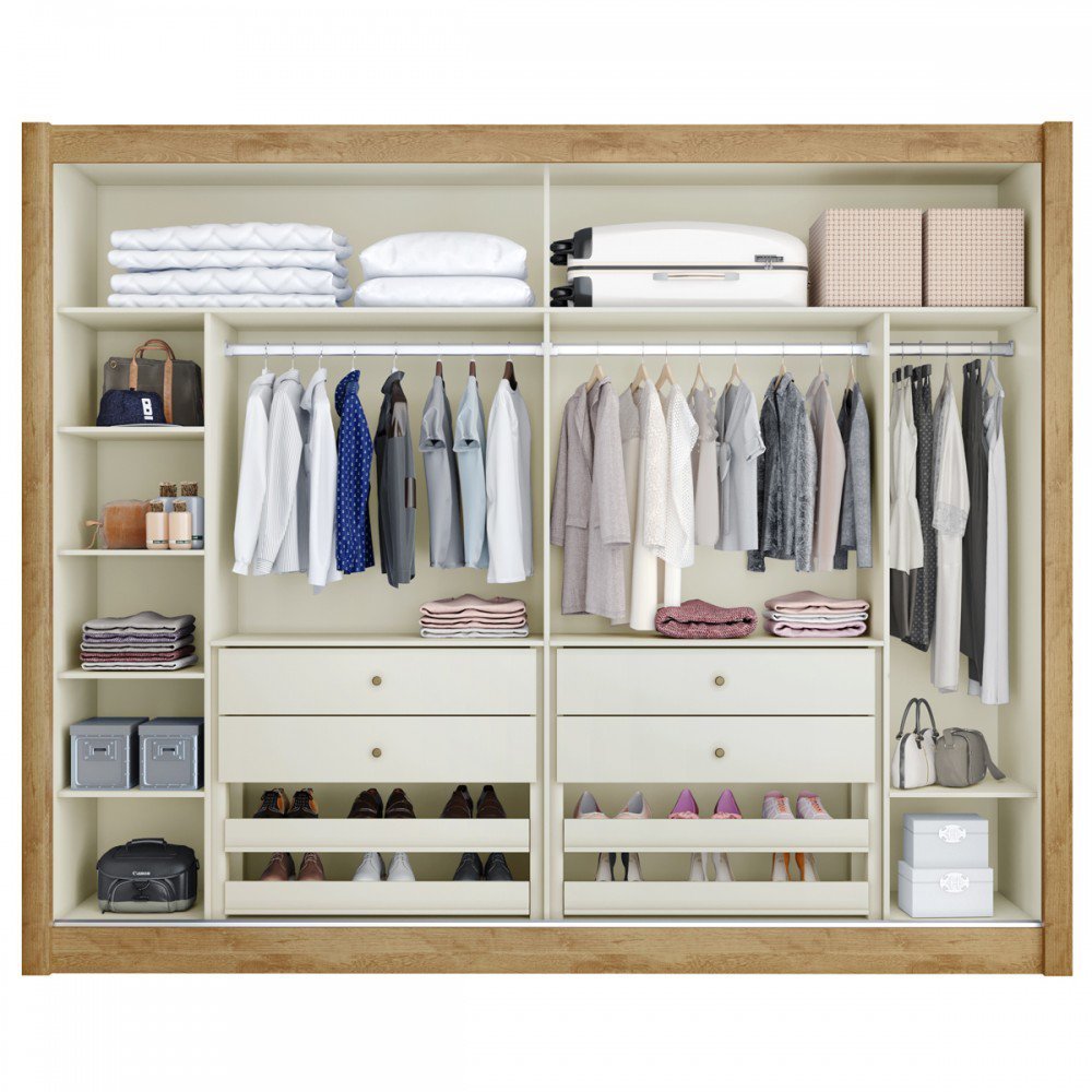 Guarda-roupa Casal Creta 2 Portas 4 Gavetas 100% Mdf Flex Amendoa/off White - Europa Móveis - 3