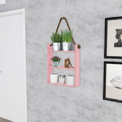 Nicho Prateleira Decorativo Corda 60 Cm Sala Quarto Escritório Banheiro Mdp Rosa - Clicklar