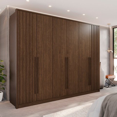 Guarda-Roupa 6 Portas 6 Gavetas Anápolis Plus Ripado 100% MDF Marrom/New Canion