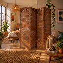 Ver imagem 5 de Biombo Decorativo Ripado Sanfonado 4 Folhas Madeira Maciça 180cm Marrom Liver