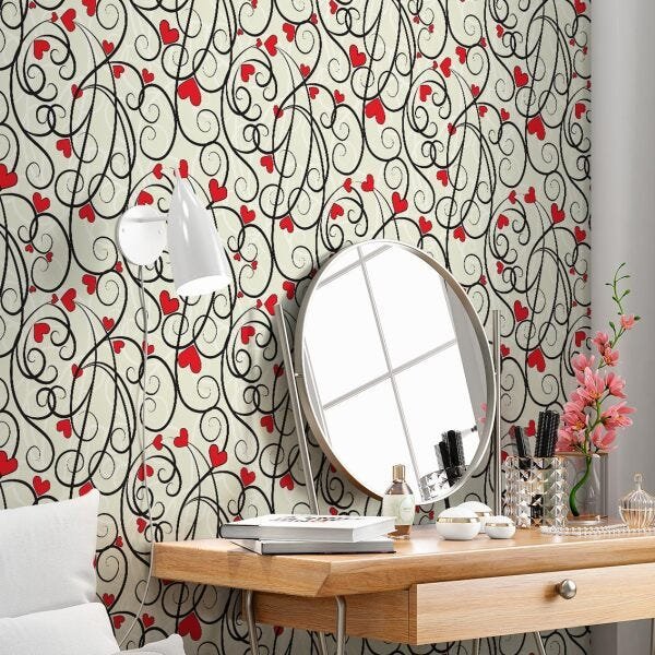 Papel de Parede Love Corações Quarto - SSLV-001 - ROLO - 2M X 50cm ( 1M² ) - 2