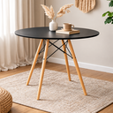 Ver imagem 1 de Mesa Sala e Jantar Eames Eiffel 70cm Tampo de Madeira Preto Redondo Base 4 Pés Cozinha