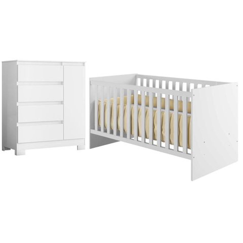 Berço Nacional Life 2186 com Cômoda Sapateira Olimpia 4 Gavetas Branco Flex- Móveis Albatroz
