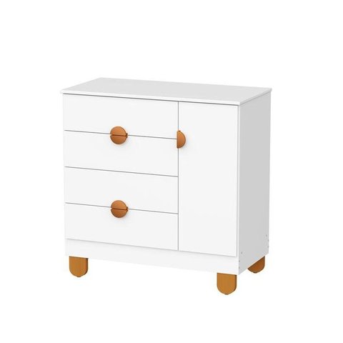 Cômoda Infantil Apolo 4 Gavetas 1 Porta Sapateira para Quarto Bebê Reller Branco Fosco