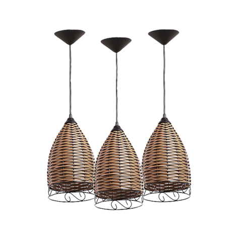 Kit 3 Lustre Luminária Pendente Junco Rustico Sino C/detalhe na cor avelã