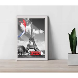 Quadro Decorativo Paris Torre Eiffel Sala + Vidro 33x25 A4:branco