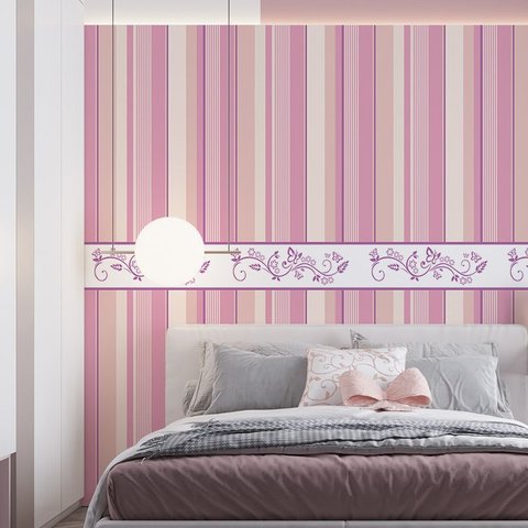 Papel de Parede Adesivo Baby Listrado Rosa - 3,5m