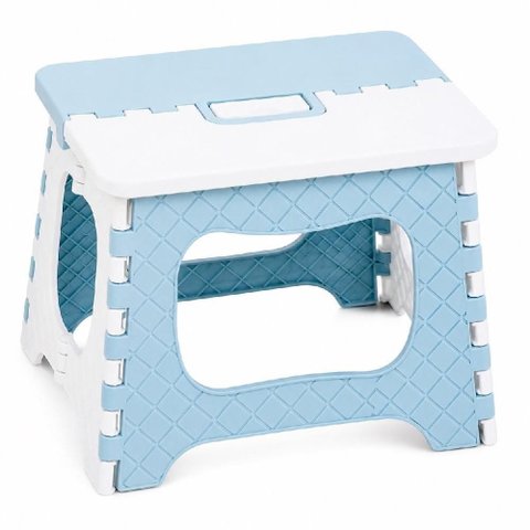 Banquinho Dobrável Plástico Resistente Azul com Alça para Transporte Uso Interno e Externo