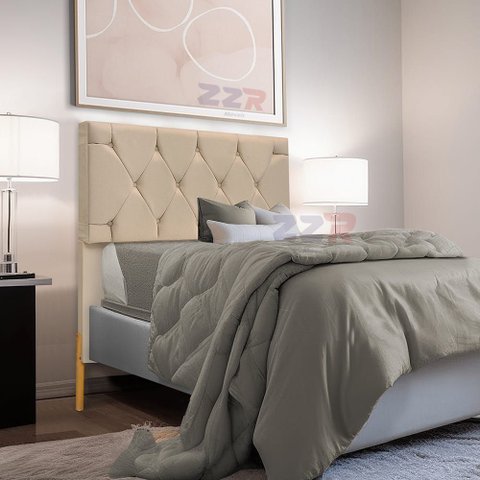 Cabeceira Painel para Cama Box Pés de Madeira 1.40 Império - Cor Off/white