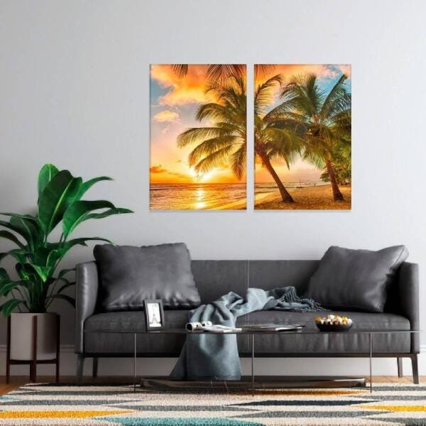 Quadro Paisagem Praia Coqueiros Ao Entardecer decorativo - 2