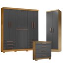 Ver imagem 1 de Guarda Roupa Casal Londres com Cômoda 4 Gavetas New e Armário Multiuso New Egito Carvalho