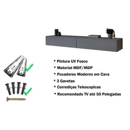 Rack Suspenso Home Classic Hall de Entrada Casa Moderna com 2 Gavetas Puxadores Cava - 3